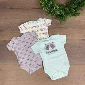 Chick Pea 3-Pack Raccoon Onesies